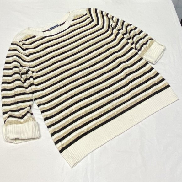 Karen Scott Wide Stripe Knit Sweater Boat Neck XL 3/4 Sleeve Metallic Gold - Picture 8 of 12